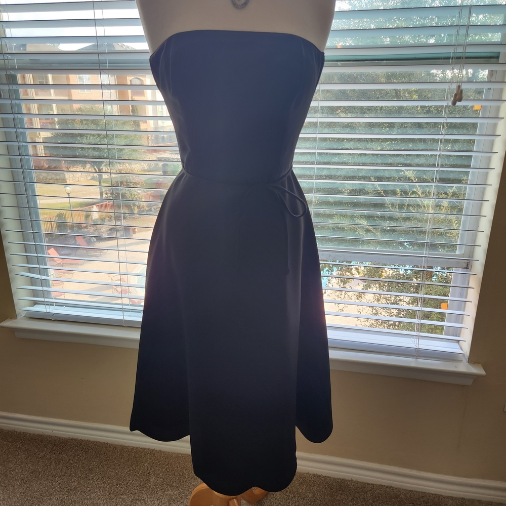 White House Black Market Strapless Black A-Line Dress with Waist Tie